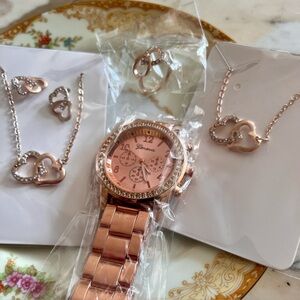Geneva Rose-Gold Watch + Heart Jewelry Gift Set — New in Package